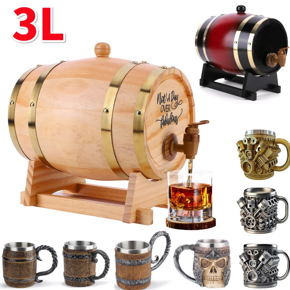 Wine Beer The Whiskey - Drewniane beczki na whisky 3L ze